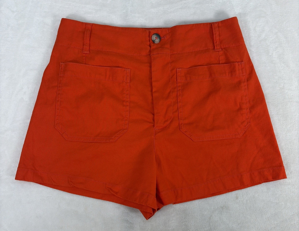 Maeve Anthropologie The Colette Orange Linen Blend High Rise Shorts Size 30